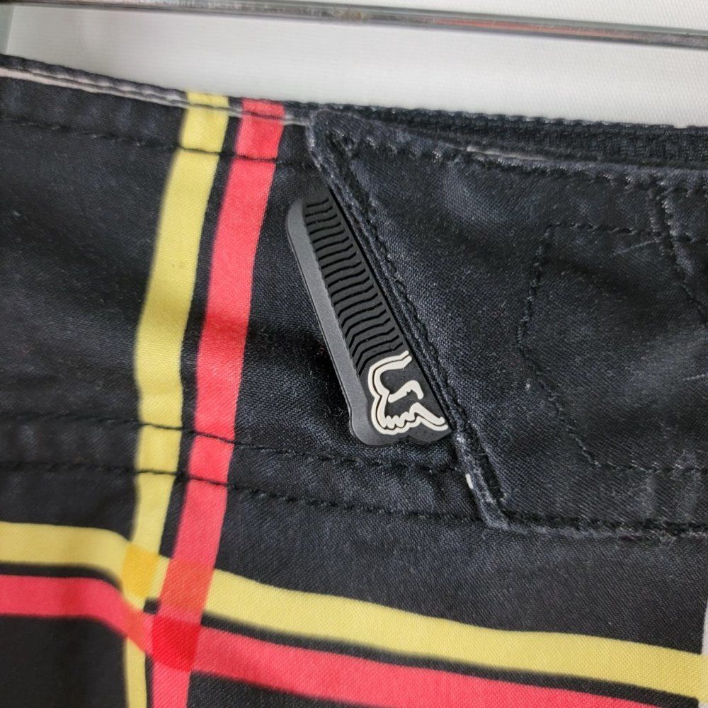 Fox Racing Shorts Mens 38 Black Yellow Swim Trunks Board Surf Drawstring Pocket - Picture 5 of 7